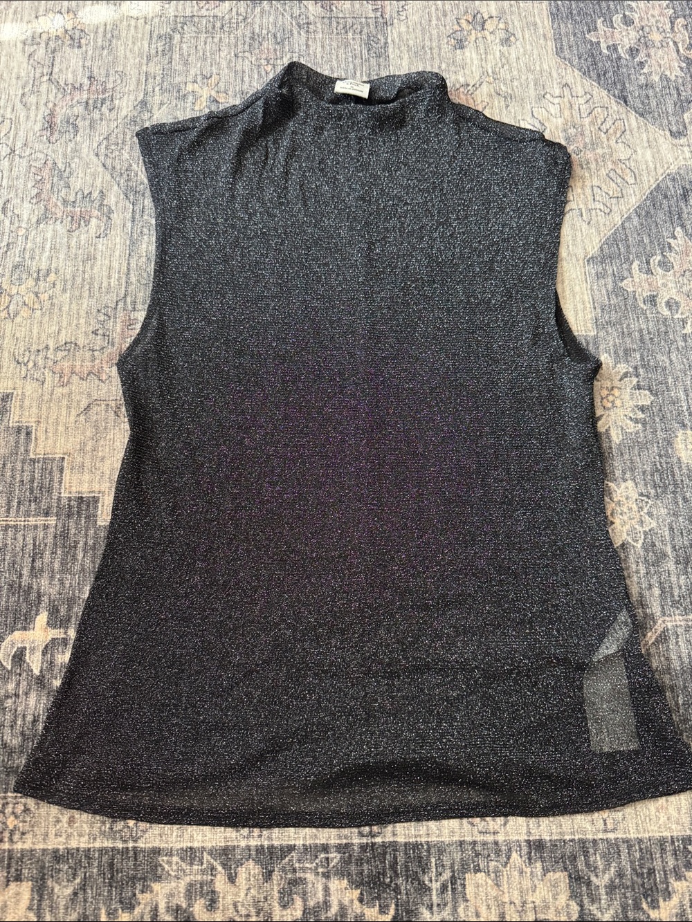 Abercrombie & Fitch Sparkle Mock Neck Sleeveless Top - Black